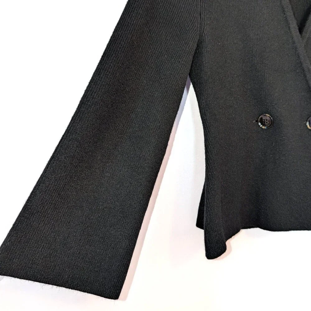 LOFT | 2025 Ribbed Double Button Sweater Jacket in Black | Size Small Petite